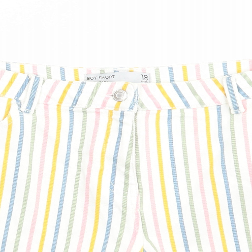 NEXT Womens Ivory Striped Cotton Boyfriend Shorts Size 18 L6 in Regular  - Vertical Stripes Pink Green Yellow Blue