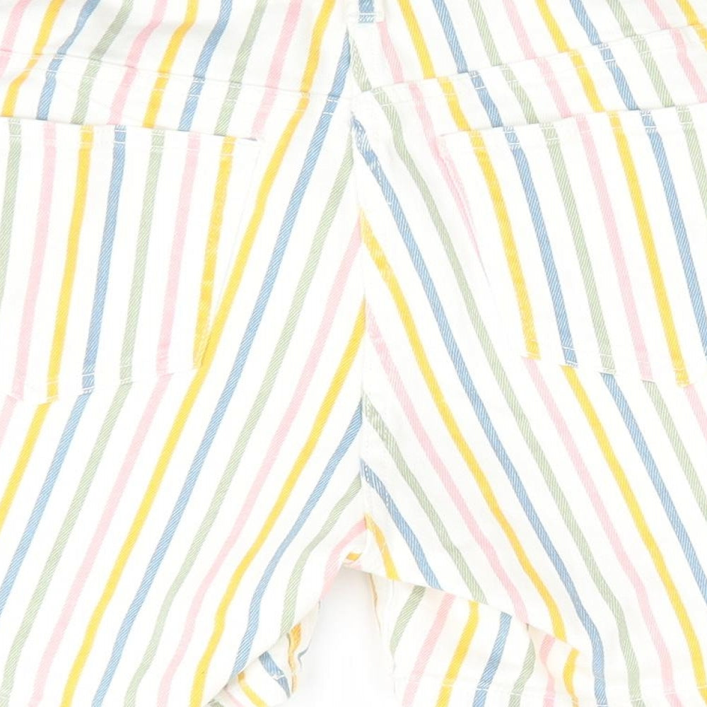NEXT Womens Ivory Striped Cotton Boyfriend Shorts Size 18 L6 in Regular  - Vertical Stripes Pink Green Yellow Blue