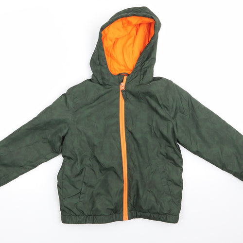 John Lewis Boys Green Floral  Anorak Coat Size 8 Years   - Leaf print Elasticated hem