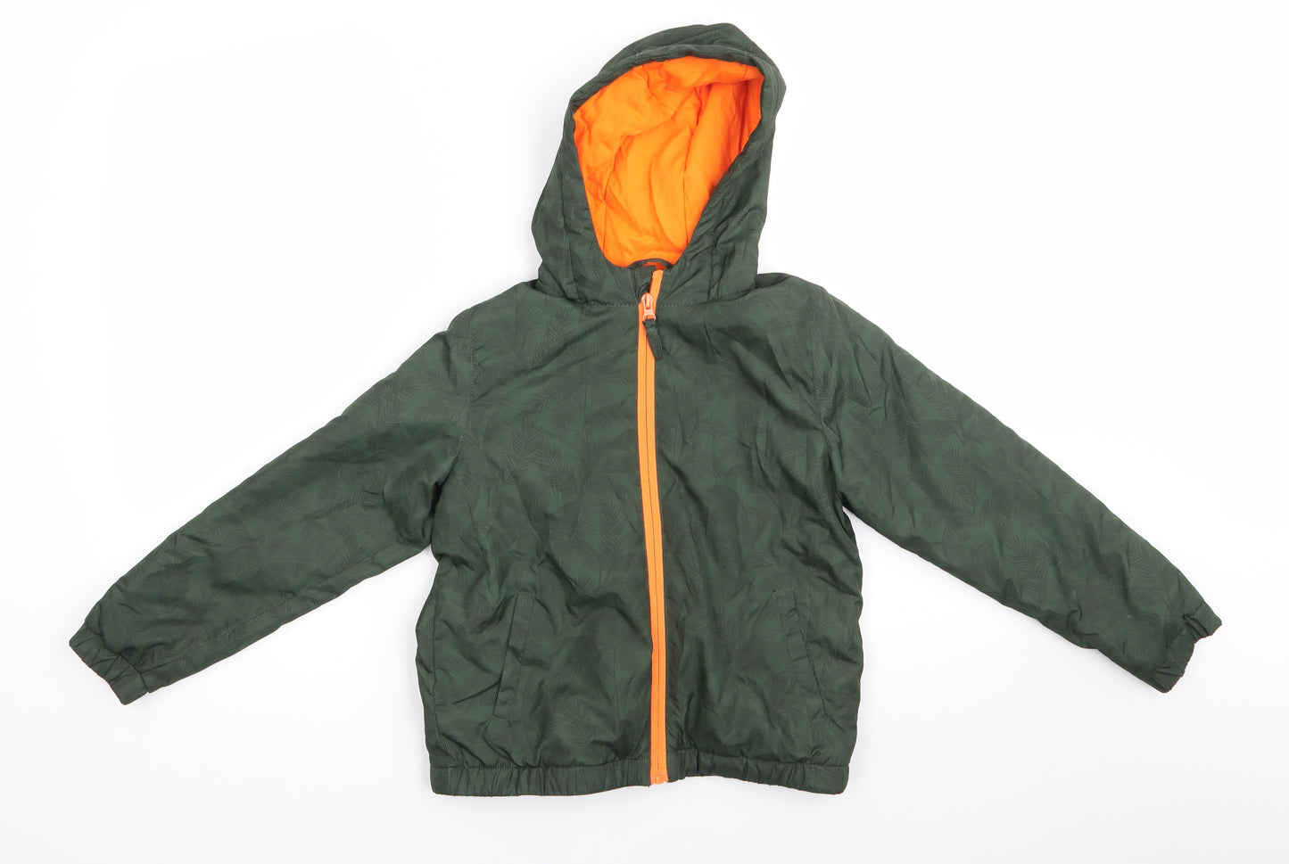 John Lewis Boys Green Floral  Anorak Coat Size 8 Years   - Leaf print Elasticated hem