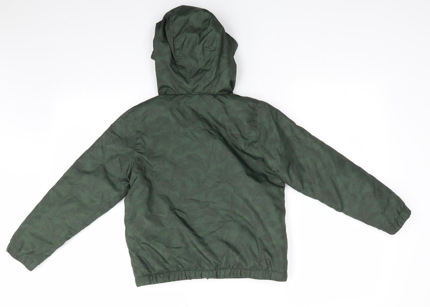 John Lewis Boys Green Floral  Anorak Coat Size 8 Years   - Leaf print Elasticated hem