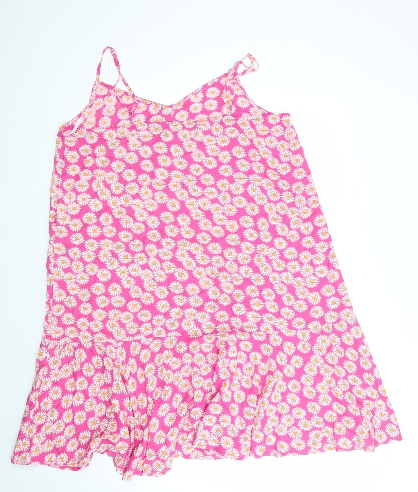 Pieces Womens Pink Floral Viscose Fit & Flare    Round Neck  - White & Orange flowers Frilled hemline