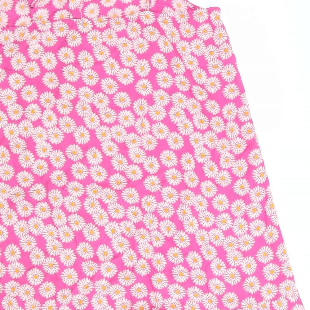 Pieces Womens Pink Floral Viscose Fit & Flare    Round Neck  - White & Orange flowers Frilled hemline