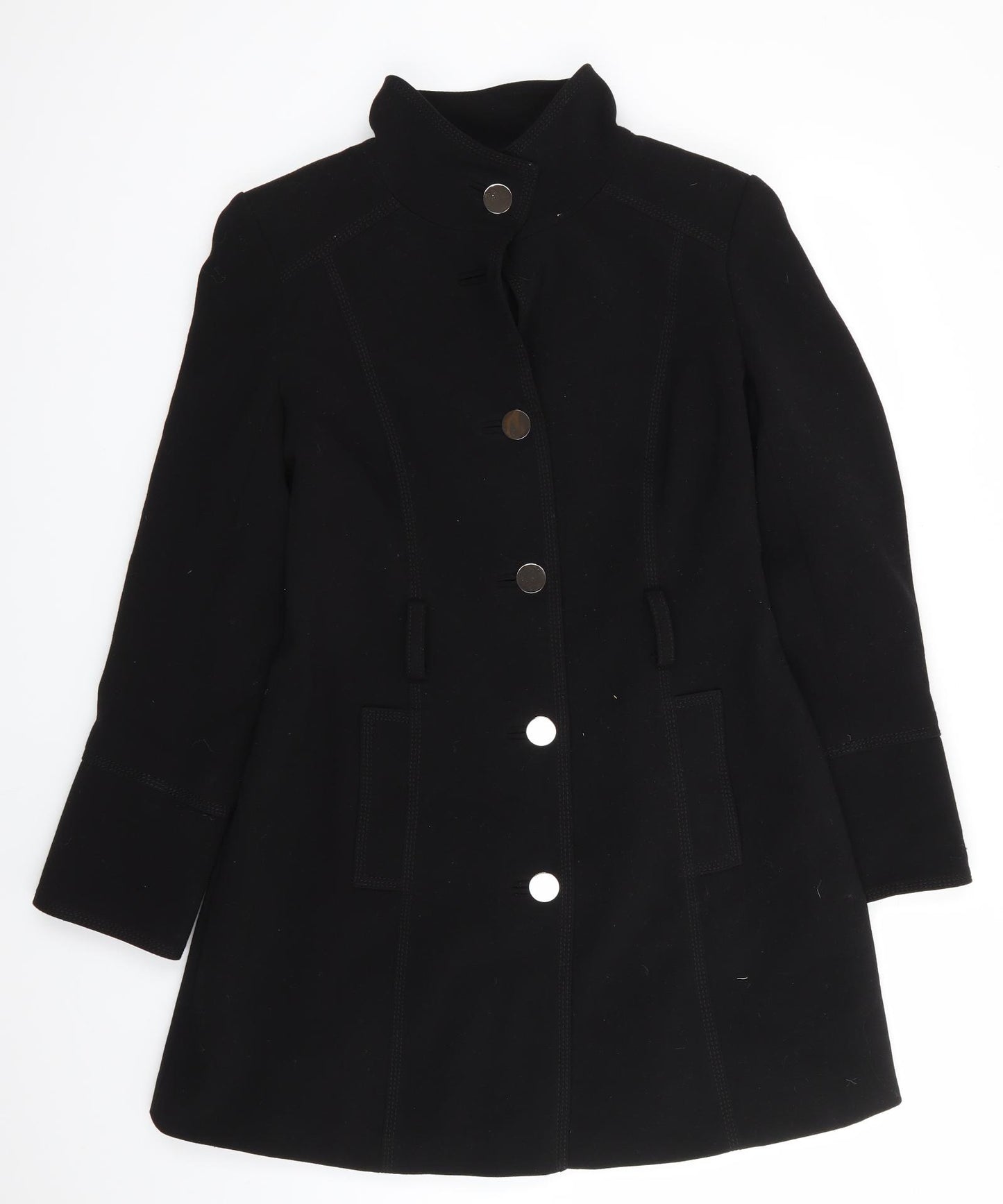 Dorothy Perkins Womens Black   Overcoat Coat Size 12   - Stand Up Collar