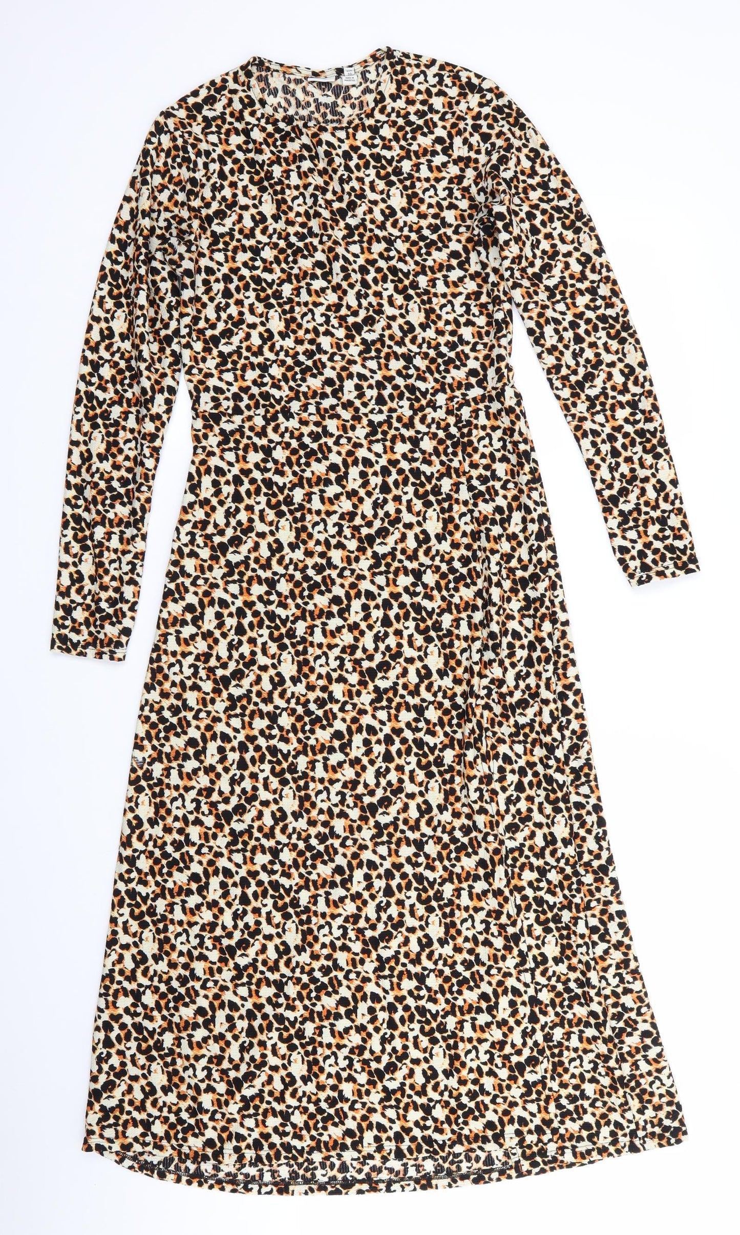 River Island Womens Beige Animal Print Polyester Maxi  Size 10  Round Neck  - Black Gold Orange print Vented to one knee