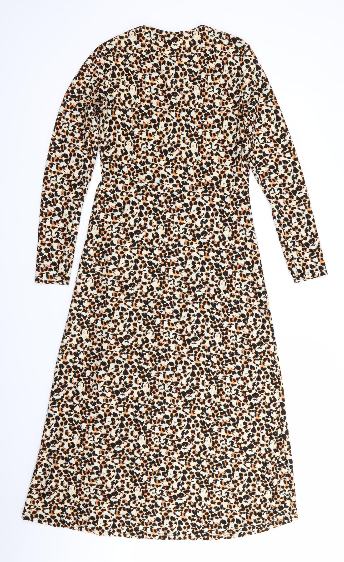 River Island Womens Beige Animal Print Polyester Maxi  Size 10  Round Neck  - Black Gold Orange print Vented to one knee