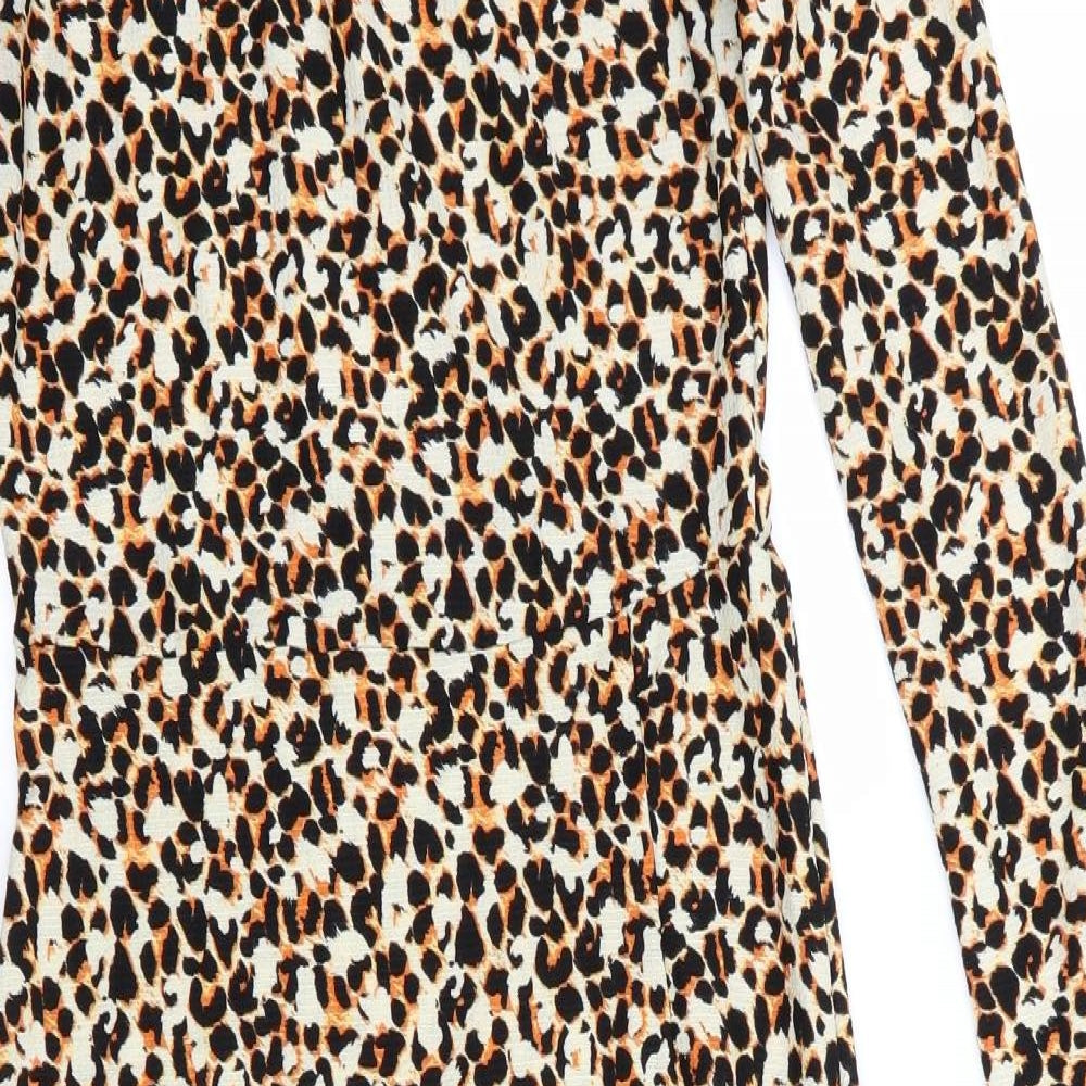 River Island Womens Beige Animal Print Polyester Maxi  Size 10  Round Neck  - Black Gold Orange print Vented to one knee