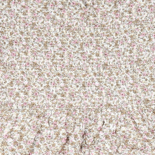 TU Womens Ivory Floral Viscose Tunic Blouse Size 10 Round Neck - Pink Taupe Beige Flowers Elasticated Bodice