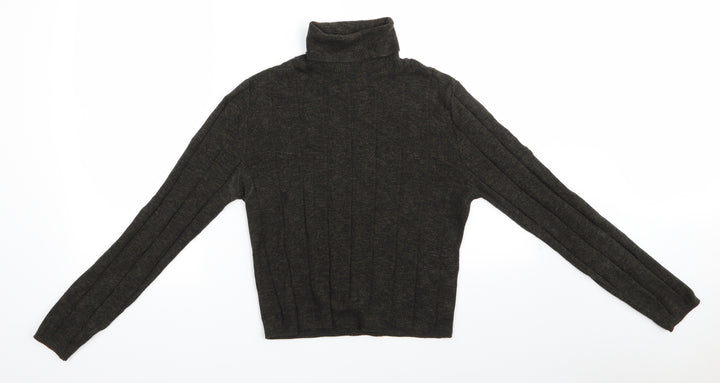 New Look Womens Green Roll Neck Striped Cotton Pullover Jumper Size 12 - Green mix Vertical Same colour stripe