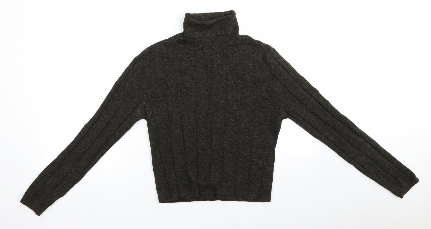 New Look Womens Green Roll Neck Striped Cotton Pullover Jumper Size 12   - Green mix Vertical Same colour stripe
