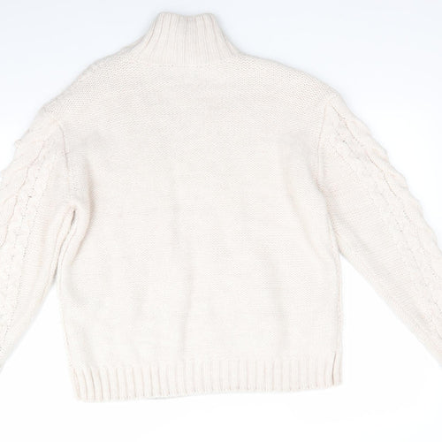 Primark Womens Ivory High Neck   Pullover Jumper Size M   - Pale pink Ivory mix