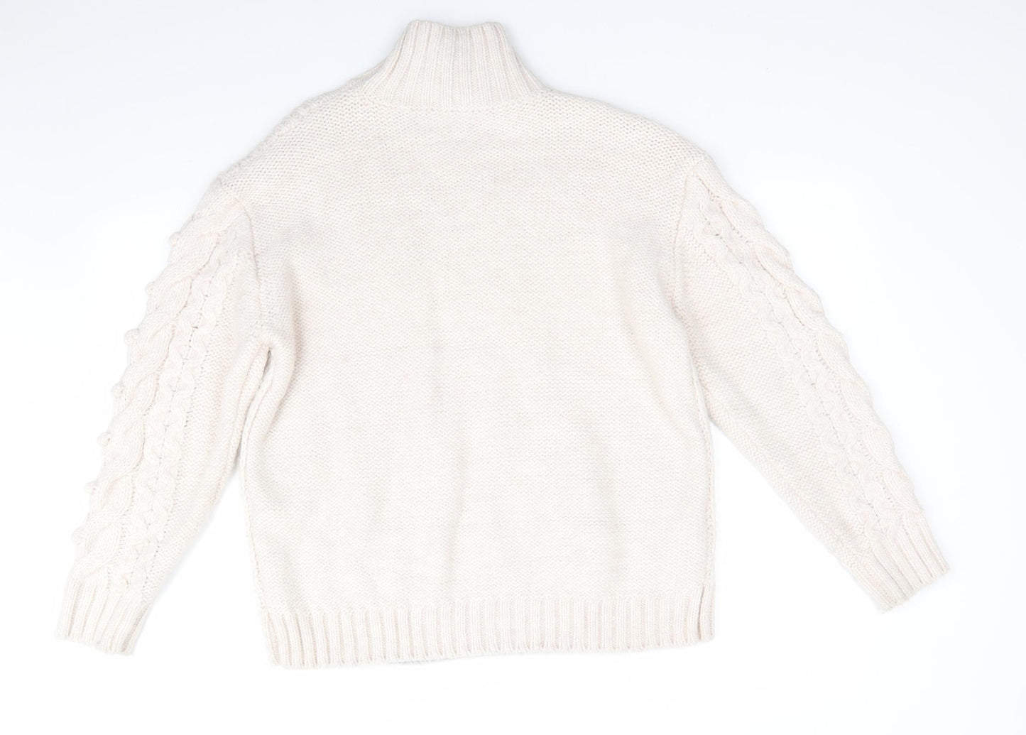 Primark Womens Ivory High Neck   Pullover Jumper Size M   - Pale pink Ivory mix