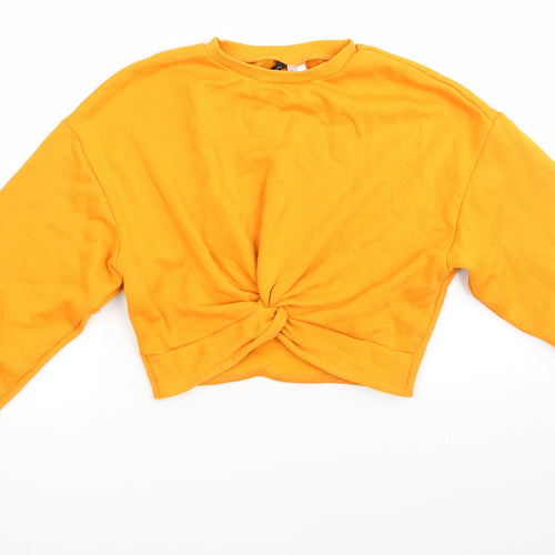 Divided Womens Yellow  Cotton Pullover Sweatshirt Size 4   - Knotted front detail Yellow Gold