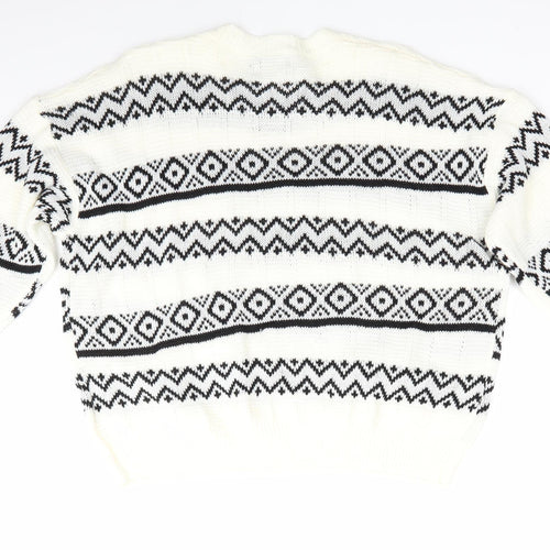 SheIn Mens Ivory Round Neck Striped Polyester Pullover Jumper Size M   - Geometric Stripes