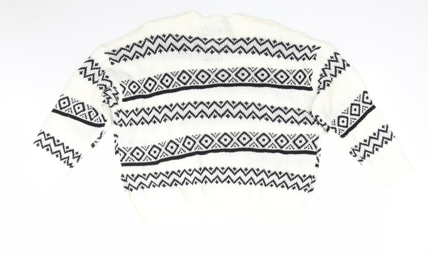 SheIn Mens Ivory Round Neck Striped Polyester Pullover Jumper Size M   - Geometric Stripes