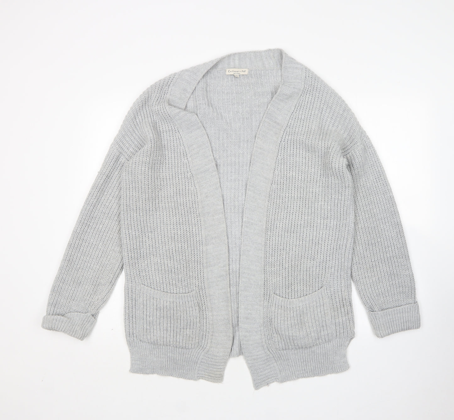 F&F Womens Grey V-Neck  Acrylic Cardigan Jumper Size 8