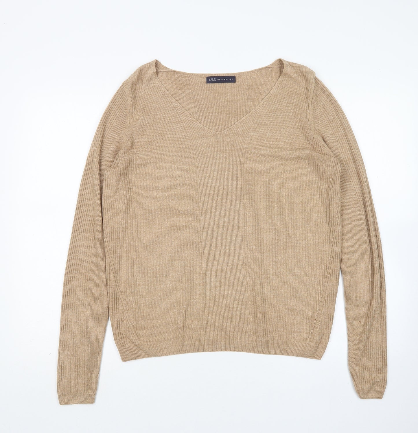 M&S Womens Brown V-Neck  Acrylic Pullover Jumper Size 12