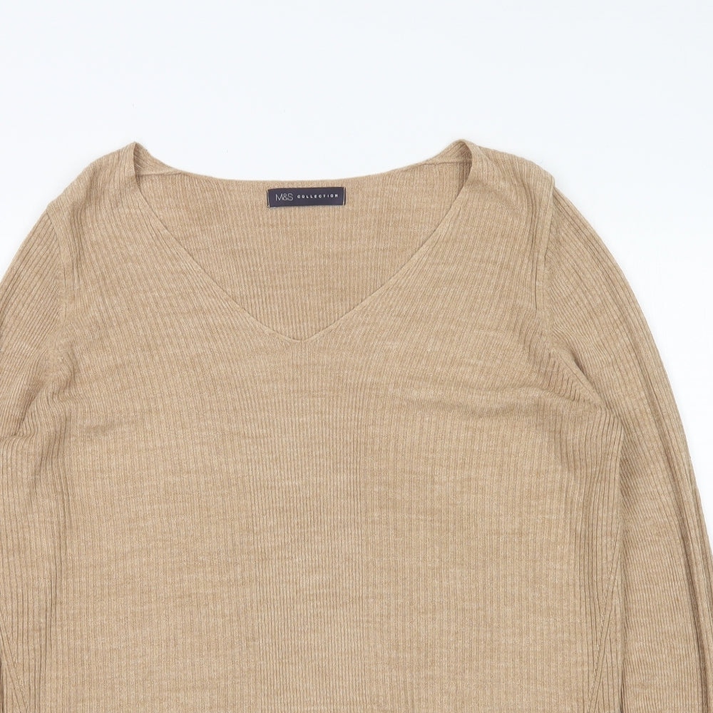 M&S Womens Brown V-Neck  Acrylic Pullover Jumper Size 12