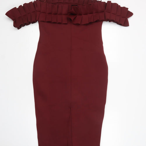 Boohoo Womens Purple  Polyester Pencil Dress  Size 12  Off the Shoulder