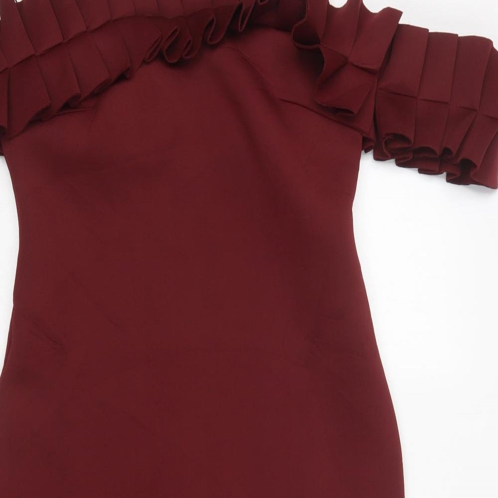 Boohoo Womens Purple  Polyester Pencil Dress  Size 12  Off the Shoulder