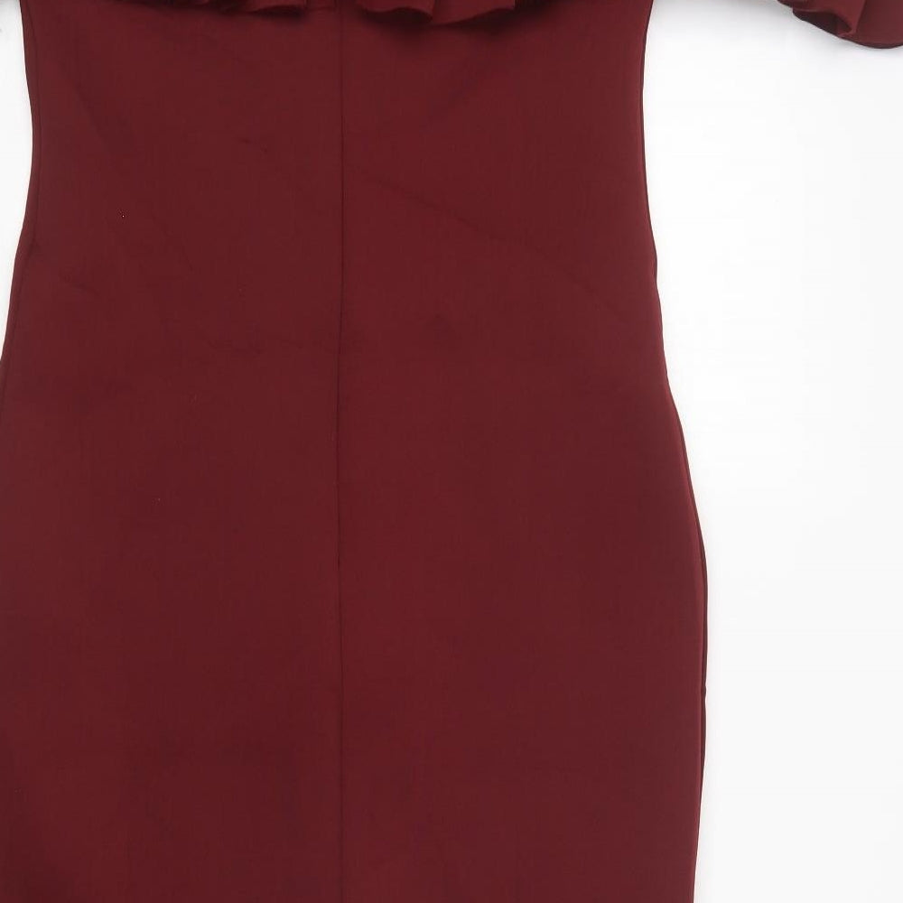 Boohoo Womens Purple  Polyester Pencil Dress  Size 12  Off the Shoulder