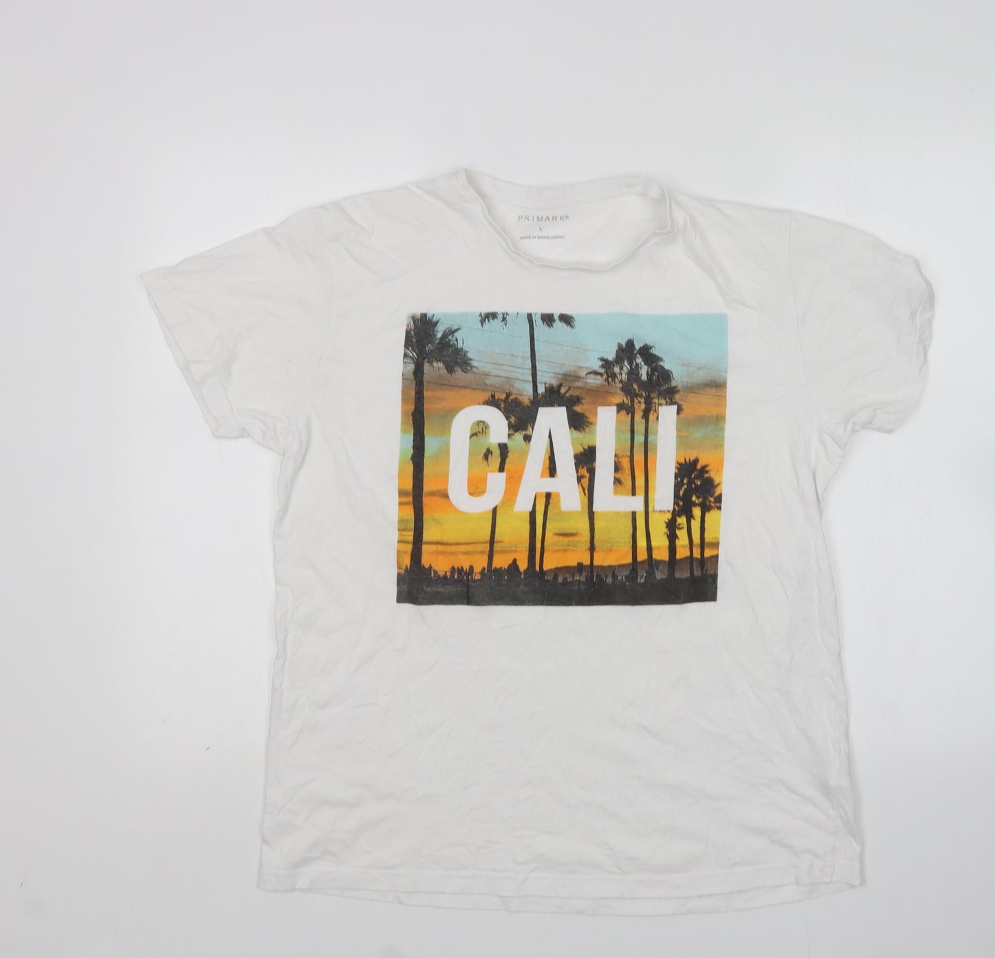 Primark Mens White  Cotton  T-Shirt Size L Round Neck