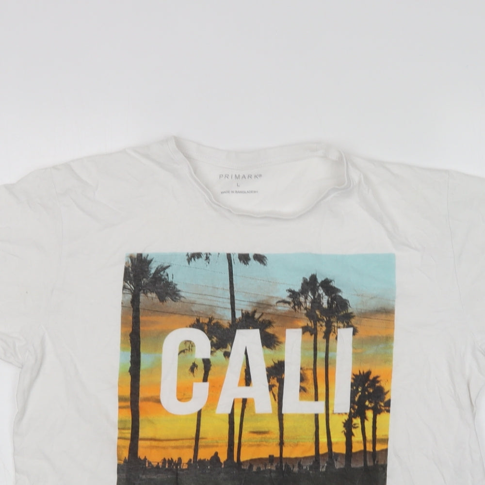 Primark Mens White  Cotton  T-Shirt Size L Round Neck