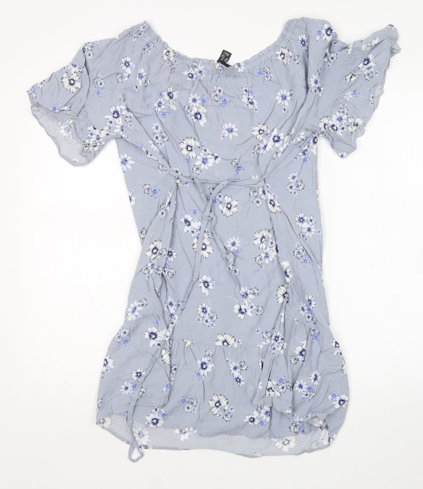 New Look Womens Grey Floral Viscose Basic Blouse Size 16 Boat Neck