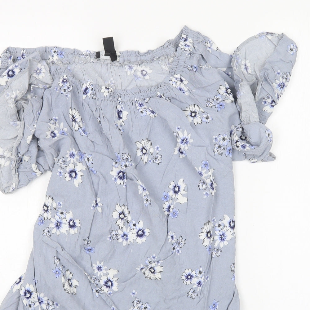 New Look Womens Grey Floral Viscose Basic Blouse Size 16 Boat Neck