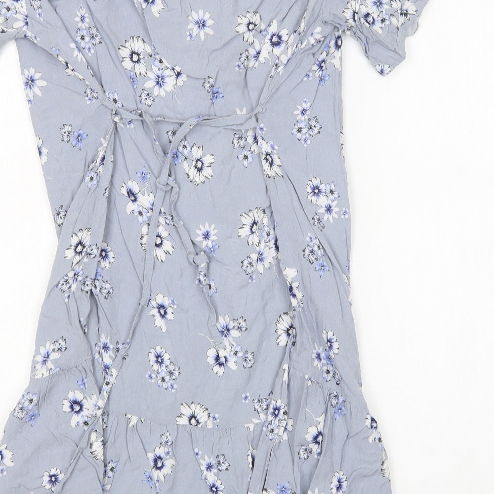 New Look Womens Grey Floral Viscose Basic Blouse Size 16 Boat Neck