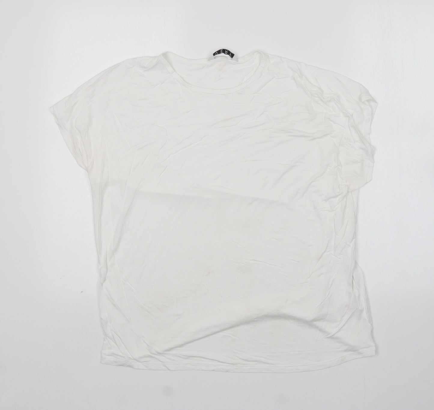 Very Womens White  Viscose Basic T-Shirt Size 14 Round Neck