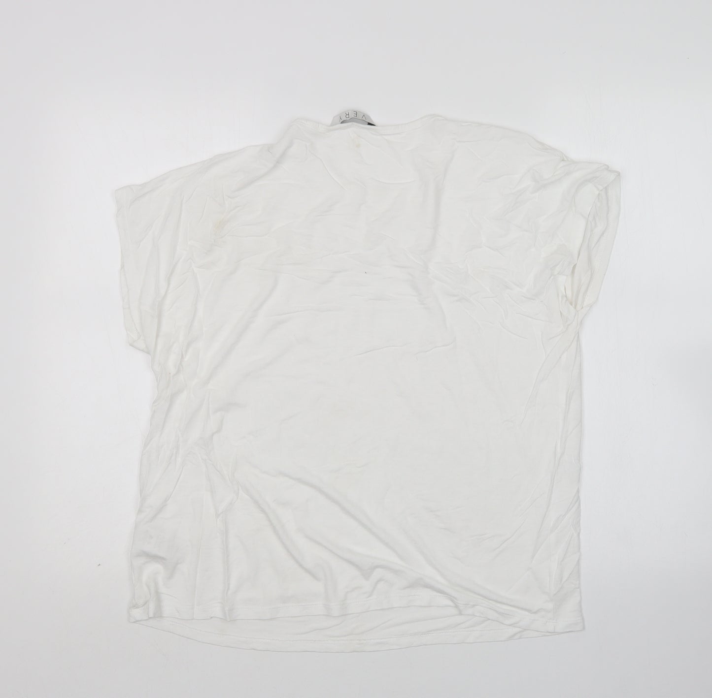 Very Womens White  Viscose Basic T-Shirt Size 14 Round Neck