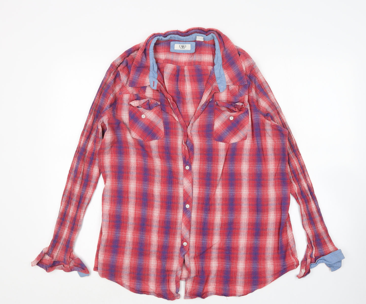 Cato Womens Multicoloured Plaid Cotton Basic Button-Up Size 26 Collared