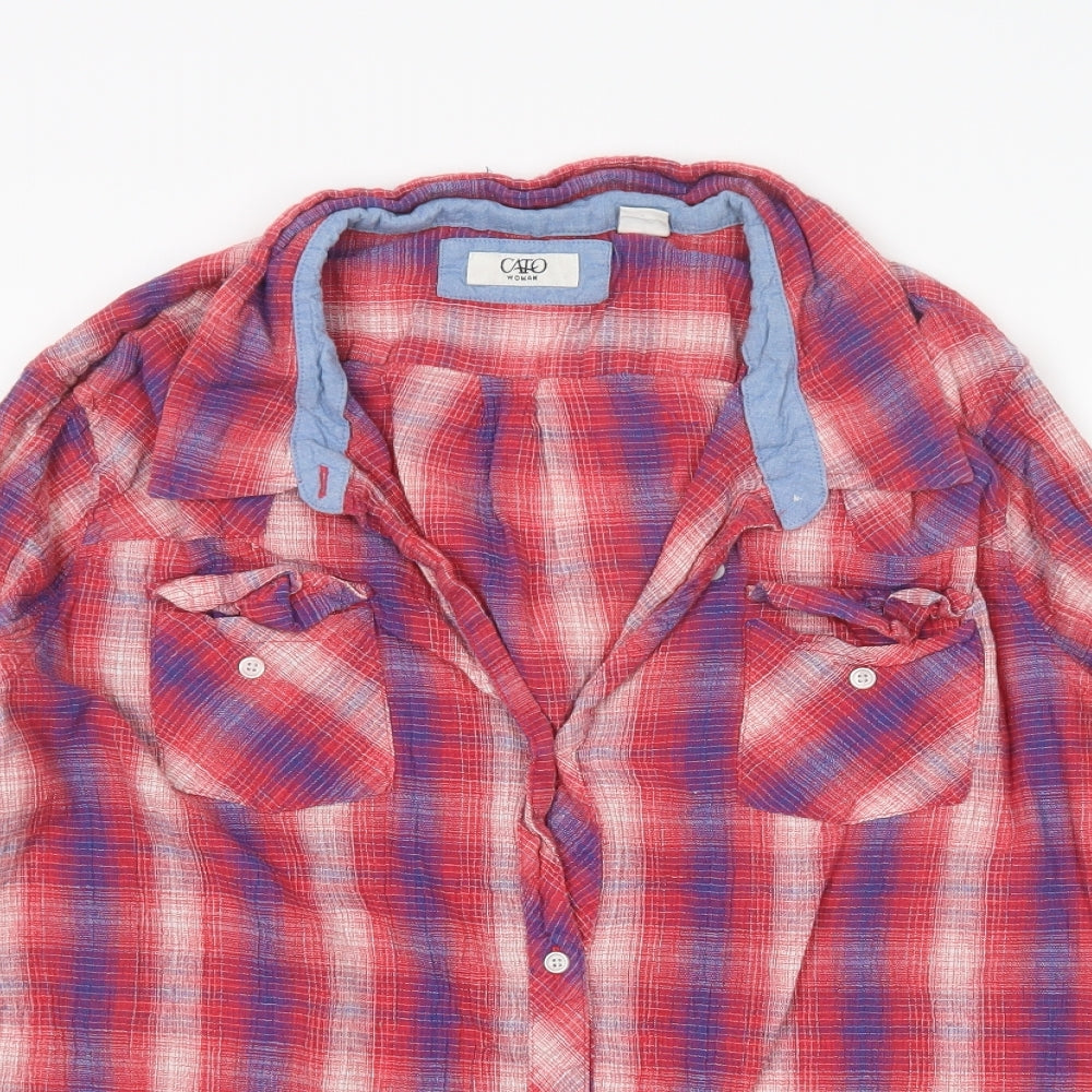 Cato Womens Multicoloured Plaid Cotton Basic Button-Up Size 26 Collared