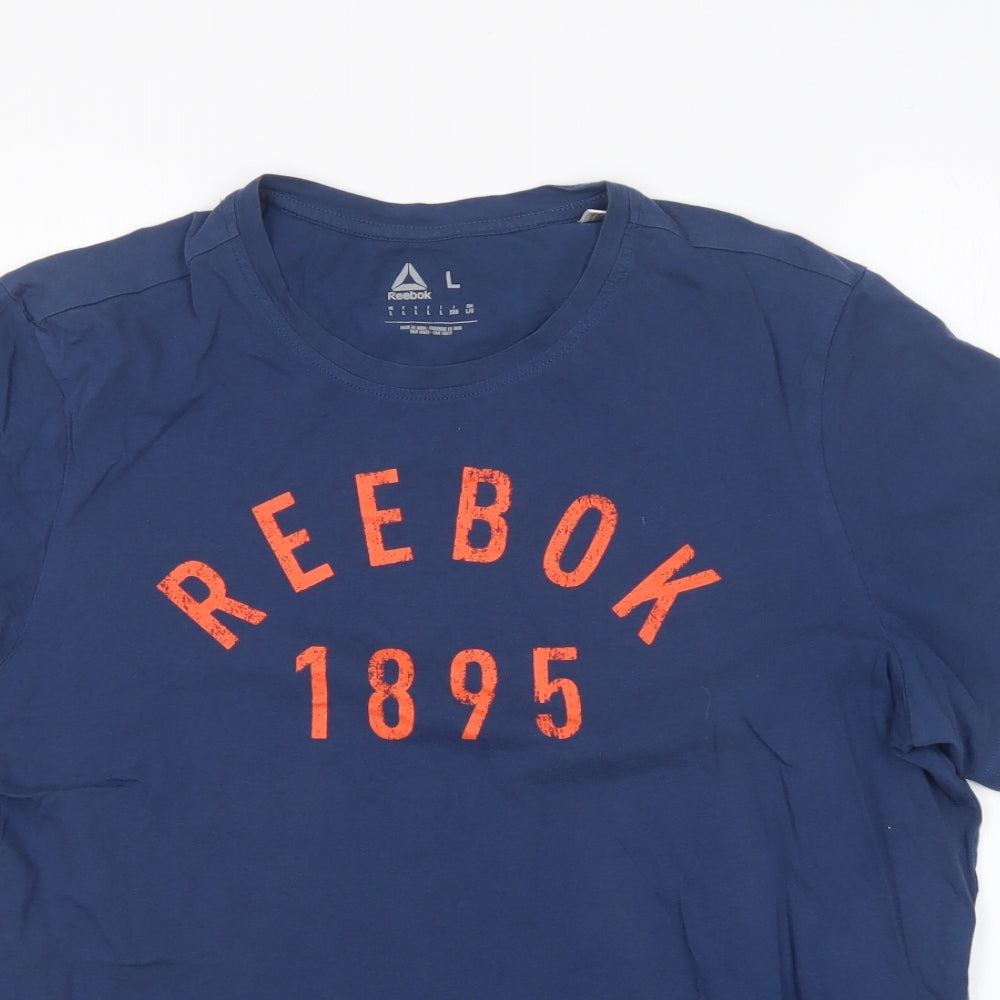 Reebok Mens Blue  Cotton  T-Shirt Size L Round Neck