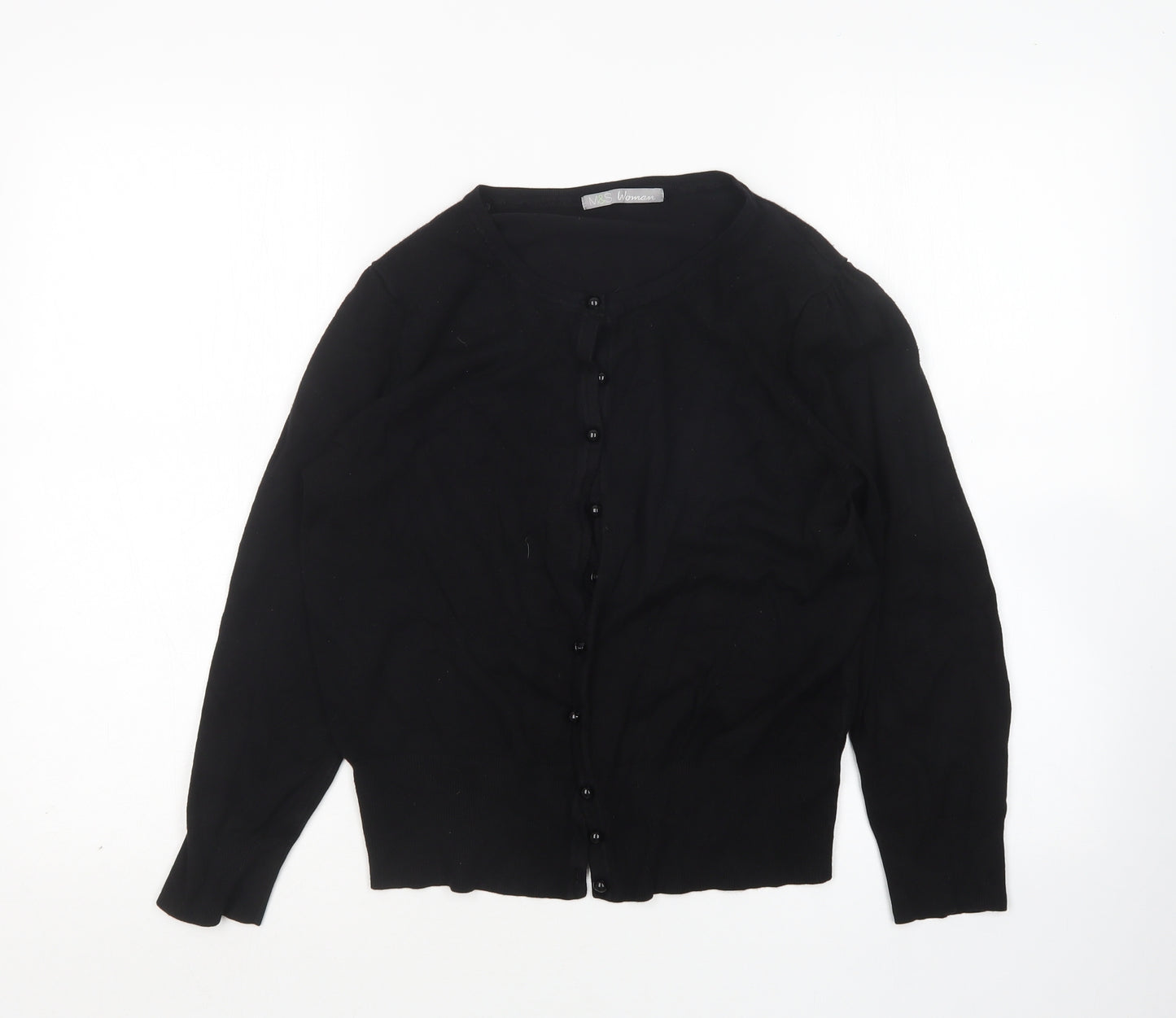 M&S Womens Black Round Neck  Viscose Cardigan Jumper Size 16