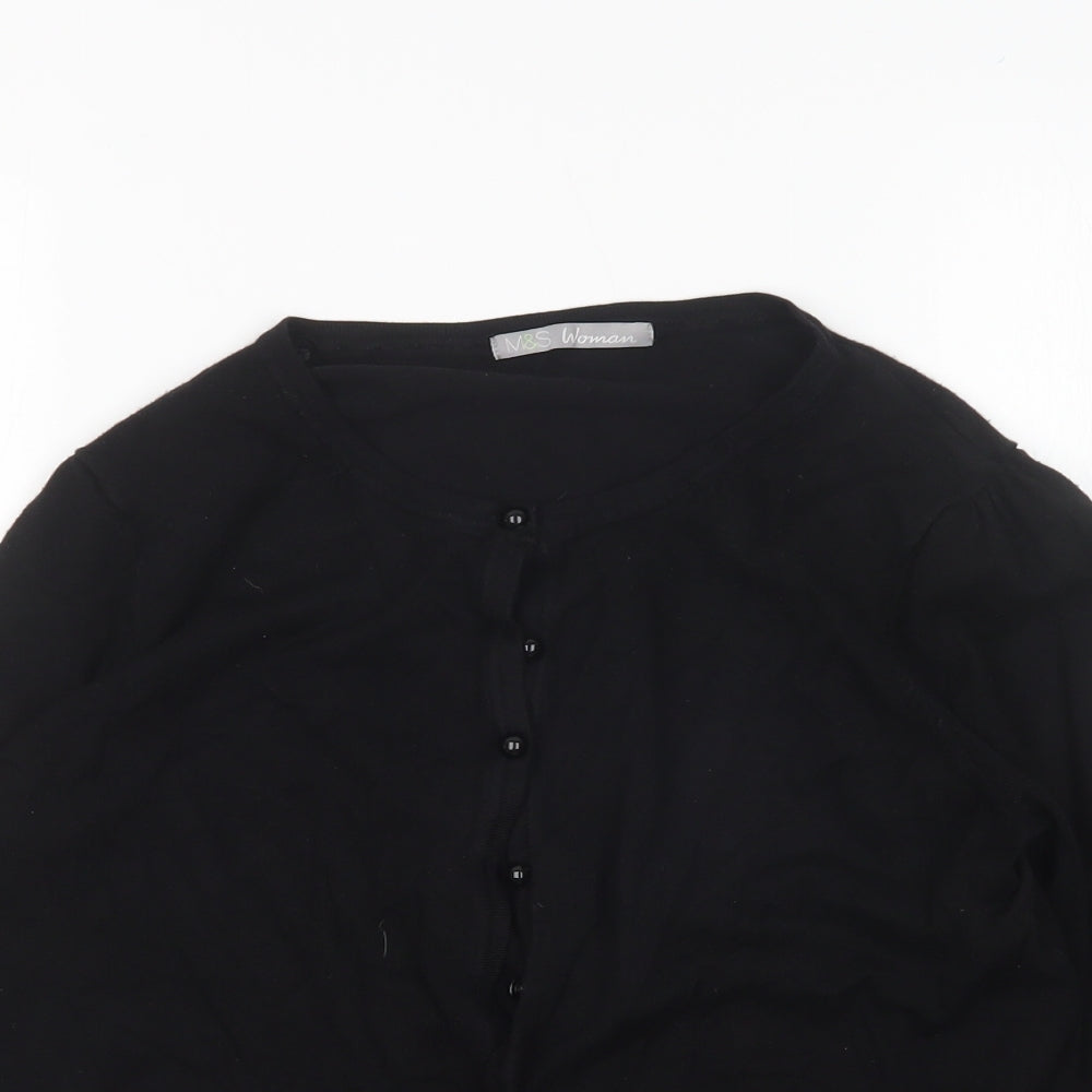 M&S Womens Black Round Neck  Viscose Cardigan Jumper Size 16