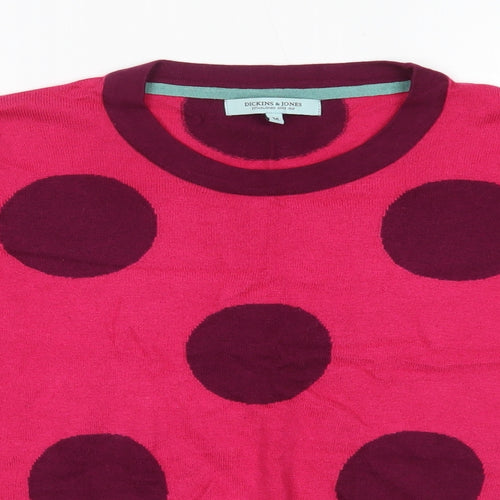 Dickens & Jones Womens Pink Round Neck Polka Dot Nylon Pullover Jumper Size M