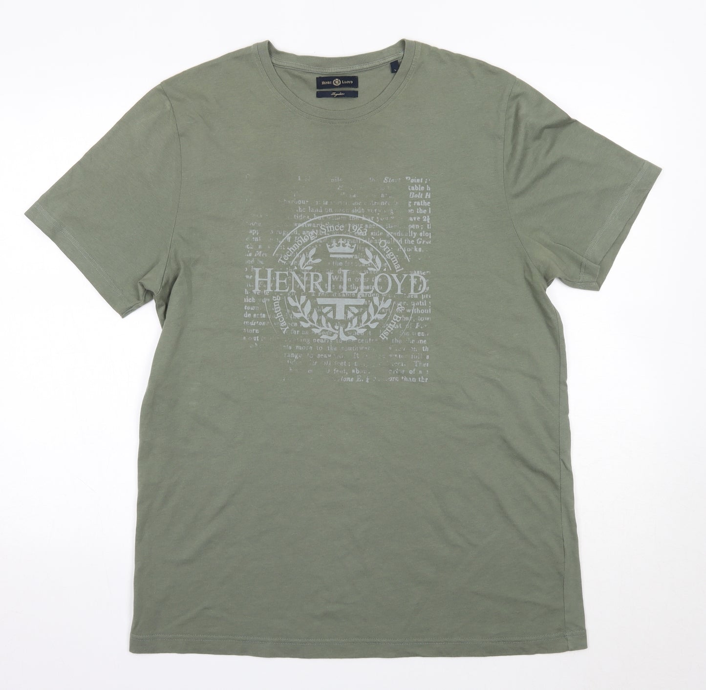 Henri Lloyd Mens Green  Cotton  T-Shirt Size L Round Neck