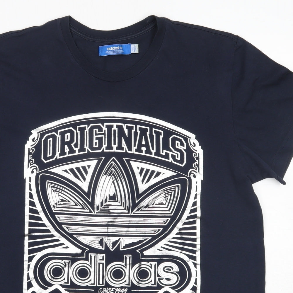 adidas Mens Blue  Cotton  T-Shirt Size L Round Neck