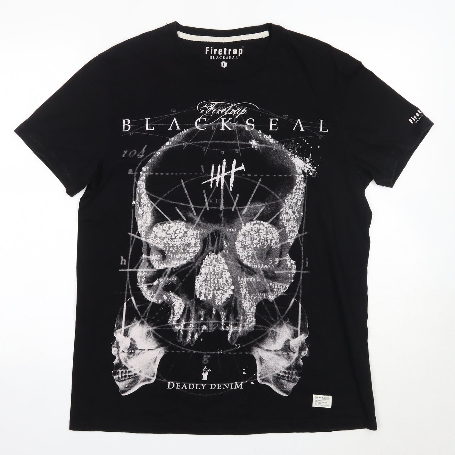 Firetrap Mens Black  Cotton  T-Shirt Size L Round Neck