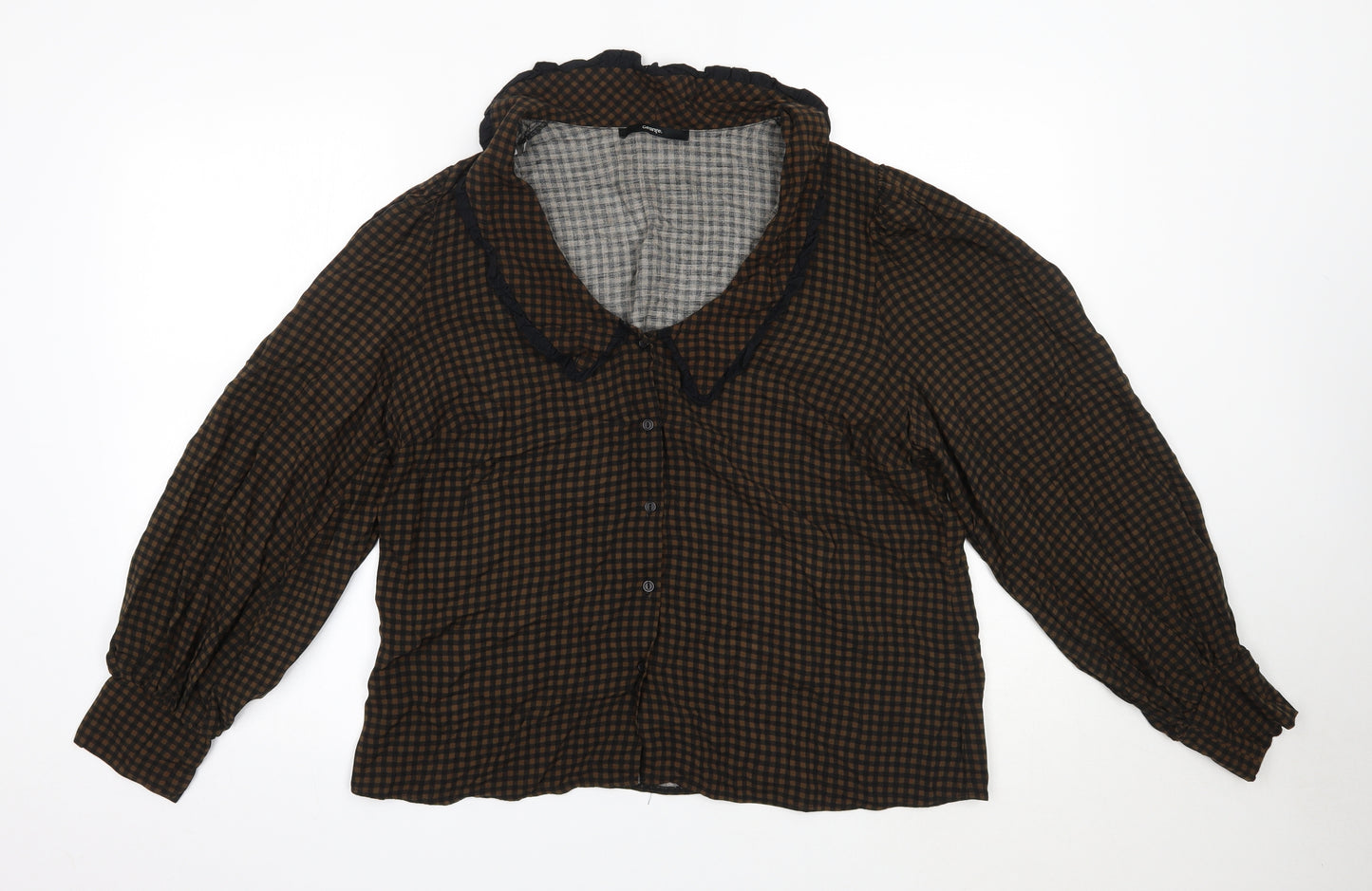 George Womens Brown Check Viscose Basic Button-Up Size 14 Collared