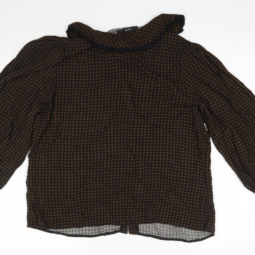 George Womens Brown Check Viscose Basic Button-Up Size 14 Collared