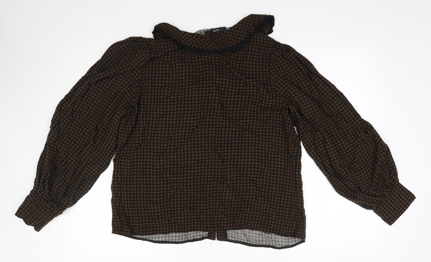 George Womens Brown Check Viscose Basic Button-Up Size 14 Collared