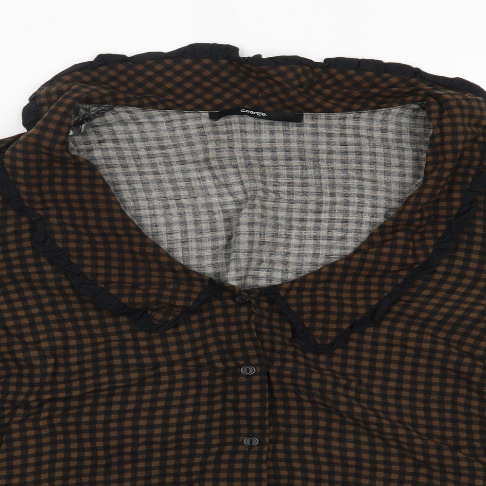 George Womens Brown Check Viscose Basic Button-Up Size 14 Collared