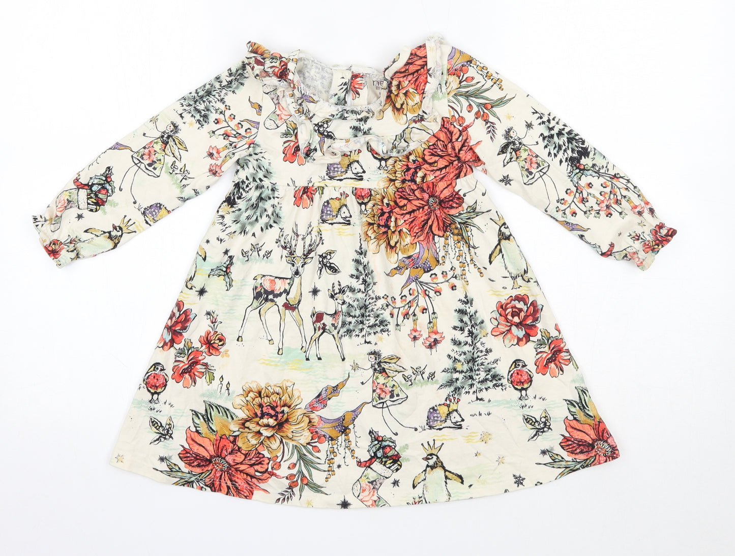 NEXT Girls Multicoloured  100% Cotton A-Line  Size 2-3 Years  Round Neck