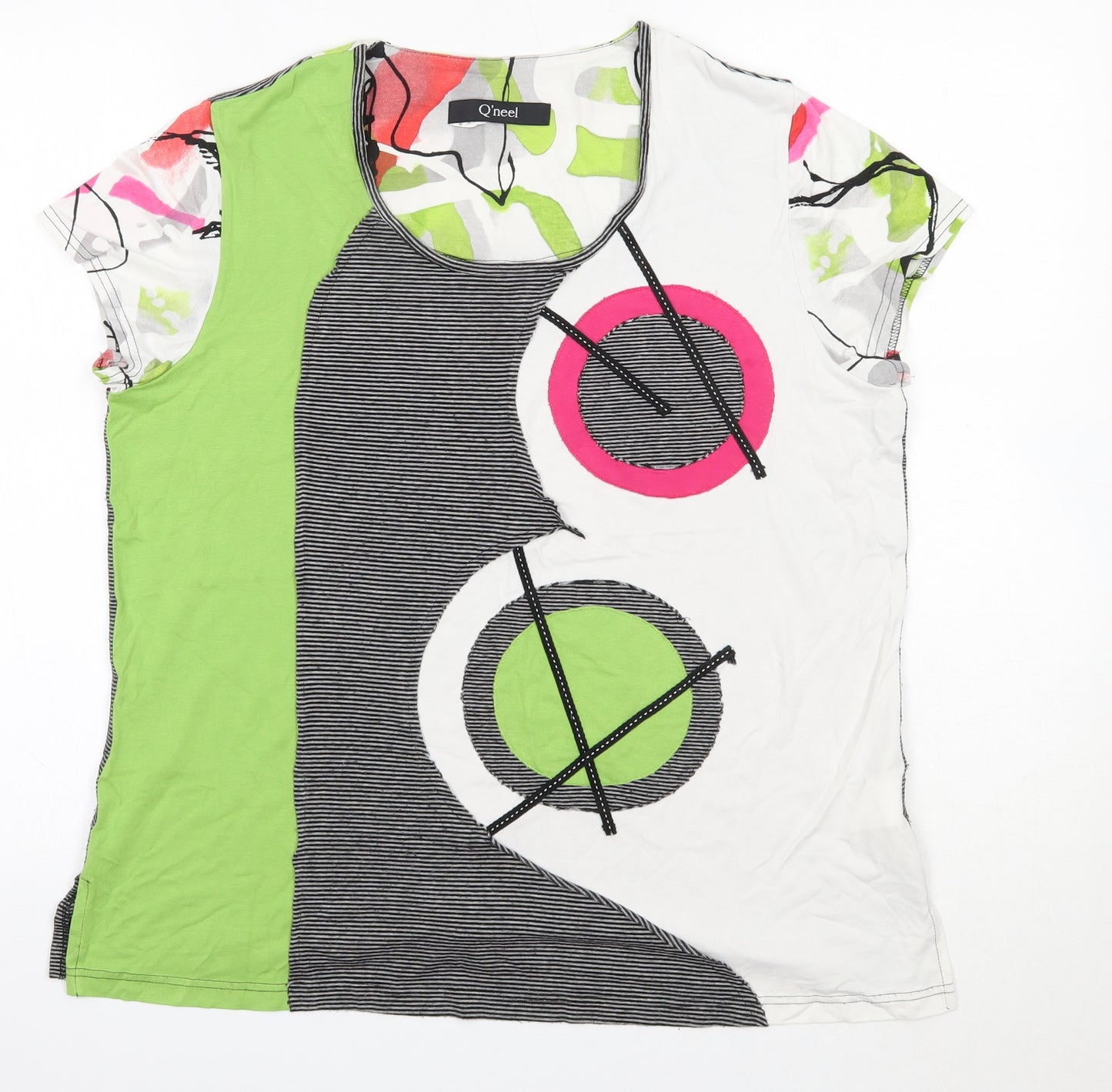Q'neel Womens Multicoloured  Viscose Basic T-Shirt Size 14 Round Neck