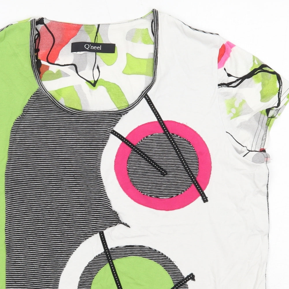Q'neel Womens Multicoloured  Viscose Basic T-Shirt Size 14 Round Neck