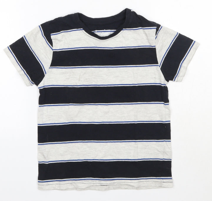 Primark Boys Multicoloured Striped 100% Cotton Basic T-Shirt Size 5-6 Years Round Neck