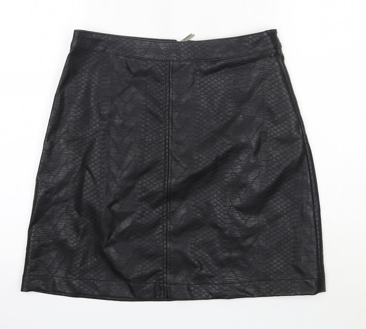 F&F Womens Black Polyurethane A-Line Skirt Size 8